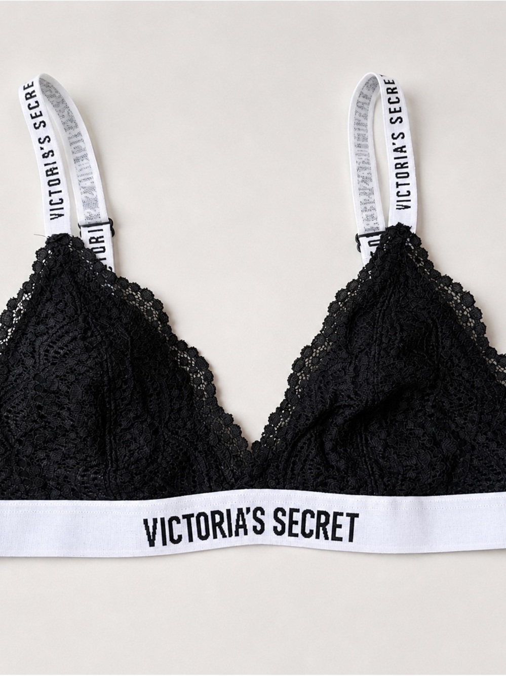 Victoria's Secret Black Lace Bralette with White Logo Band